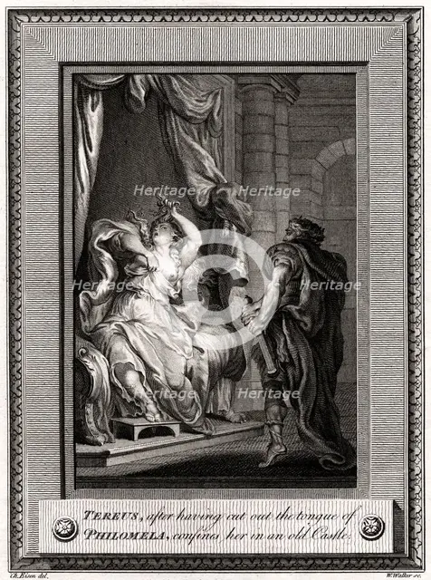 'Tereus, after having cut the tongue of Philomela, confines her in an old Castle', 1776. Artist: W Walker