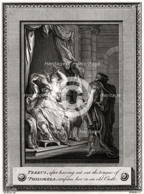 'Tereus, after having cut the tongue of Philomela, confines her in an old Castle', 1776. Artist: W Walker