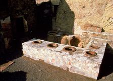 Termopolio ruins, hot food shop, located on Cardo V street, located on the ruins of Herculaneum