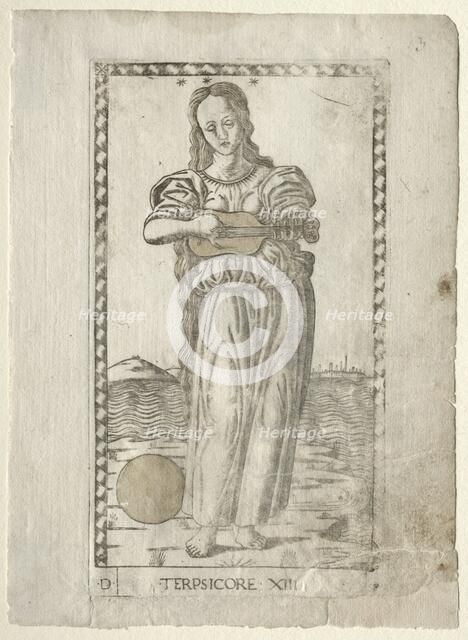 Terpsichore (dancing and song) (from the Tarocchi series D...), before 1467. Creator: Master of the E-Series Tarocchi (Italian, 15th century).