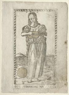 Terpsichore (dancing and song) (from the Tarocchi series D...), before 1467. Creator: Master of the E-Series Tarocchi (Italian, 15th century)