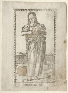 Terpsichore (dancing and song) (from the Tarocchi series D...), before 1467. Creator: Master of the E-Series Tarocchi (Italian, 15th century)