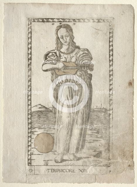 Terpsichore (dancing and song) (from the Tarocchi series D...), before 1467. Creator: Master of the E-Series Tarocchi (Italian, 15th century).