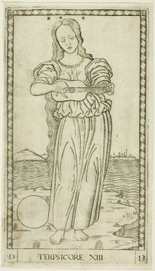 Terpsichore, plate thirteen from Apollo and the Muses, c.1465. Creator: Unknown