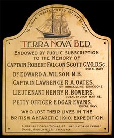 Terra Nova bed plaque, Hamadryad Hospital, Cardiff, c1910s. Creator: Unknown