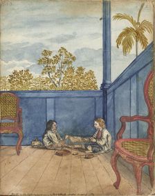 Terrace with son Jantje and Bietja, an enslaved girl, 1784. Creator: Jan Brandes