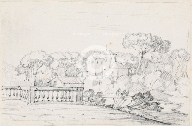Terrace by a River with a Villa and Trees Beyond, 1744/1750. Creator: Joseph-Marie Vien the Elder.