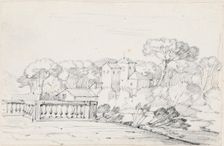 Terrace by a River with a Villa and Trees Beyond, 1744/1750. Creator: Joseph-Marie Vien the Elder