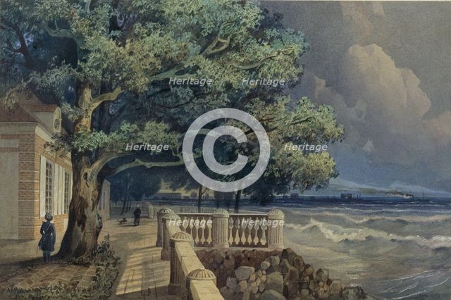 Terrace in the Monplaisir Palace, Peterhof, 1847. Artist: Dorogov, Alexander Matveyevich (1819-1850)