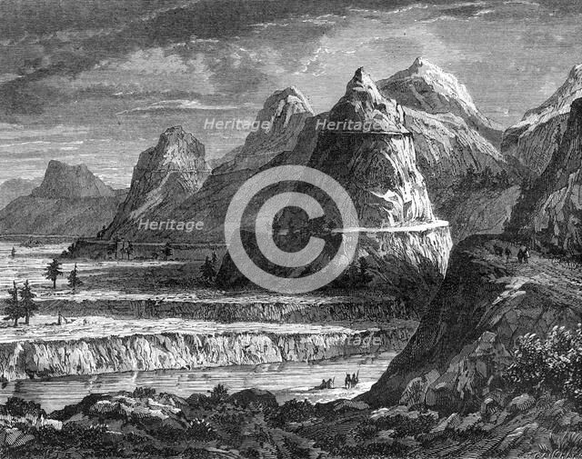 Terraces of the Fraser River, British Columbia, Canada, 19th century.Artist: Bellel