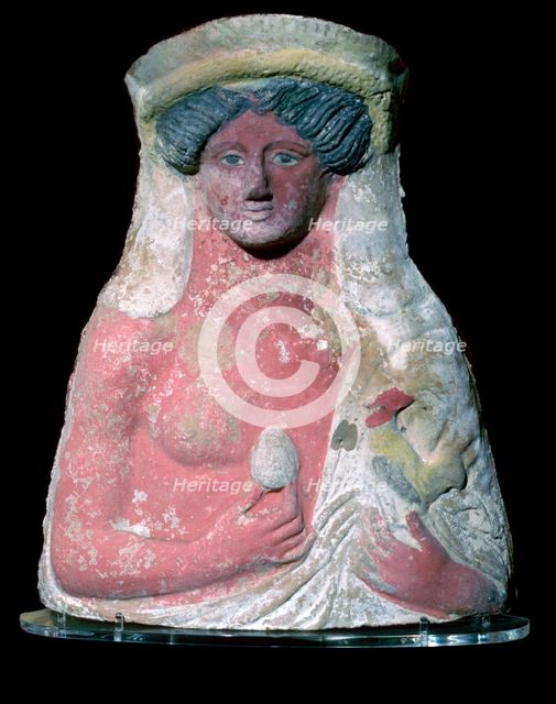 Terracotta bust of Dionysus with common offerings at tombs. Artist: Unknown
