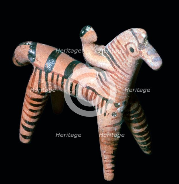 Terracotta figure of a horseman, Greek, from Tanagra, Boeotia, Greece, c550 BC. Artist: Unknown