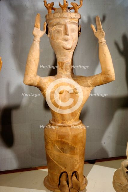 Terracotta Goddess from shrine at Karphi, Lassithi, Crete, c12th century BC Artist: Unknown.