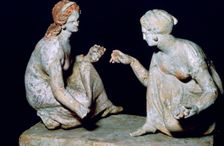 Terracotta group of knucklebone (astragalos) players, Hellenistic Greek, c330-c300 BC