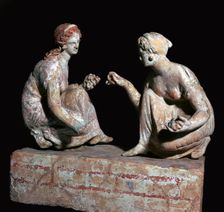 Terracotta group of knucklebone (astragalos) players, Hellenistic Greek, c330-c300 BC