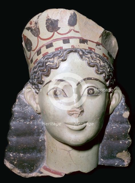 Terracotta head of a Sphinx, 6th century BC. Artist: Unknown