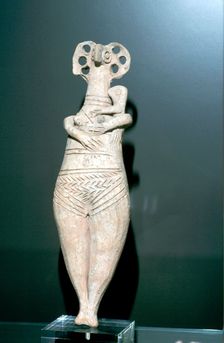 Terracotta mother-goddess with a child, Tyre, Bronze Age, 1400 - 1230 BC