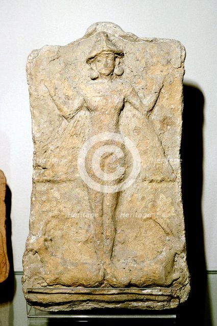 Terracotta relief of the goddess Astarte (Inanna) standing on two animals. Artist: Unknown