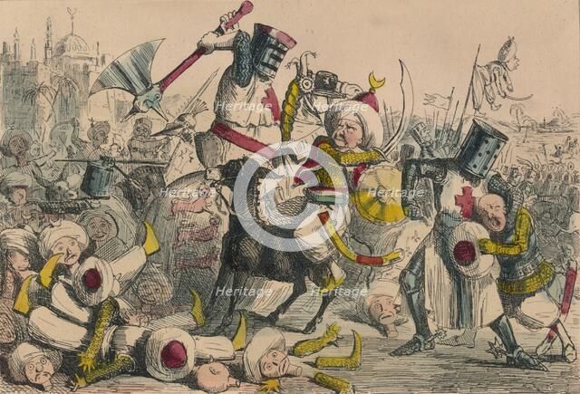 Terrific combat between Richard Coeur de Lion and Saladin, 1850. Creators: John Leech, Gilbert Abbott A Beckett.