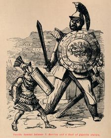 Terrific Combat between T Manlius and a Gaul of gigantic stature 1852. Artist: John Leech
