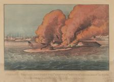 Terrific Combat Between the "Monitor" 2 Guns & "Merrimac" 11 Guns - In Hampton Roads March..., 1862. Creators: Nathaniel Currier, James Merritt Ives, Currier and Ives
