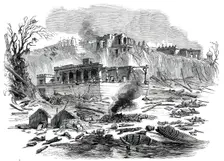 Terrific Explosion at the Raj Ghaut Ferry, Benares, 1850. Creator: Unknown