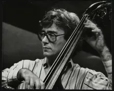 Terry Davies playing double bass at The Fairway, Welwyn Garden City, Hertfordshire, 16 June 1991. Creator: Denis Williams