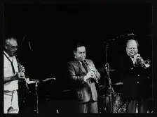 Terry Lightfoot, Peanuts Hucko and Billy Butterfield playing at Potters Bar, Hertfordshire, 1986. Creator: Denis Williams