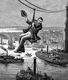 Testing the cables on Brooklyn Bridge, c1900