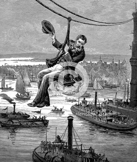 Testing the cables on Brooklyn Bridge, c1900. Artist: Unknown