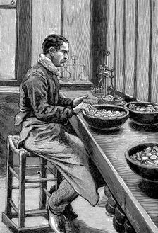 Testing the weight of gold pieces, Paris mint, 1892. Creator: Unknown