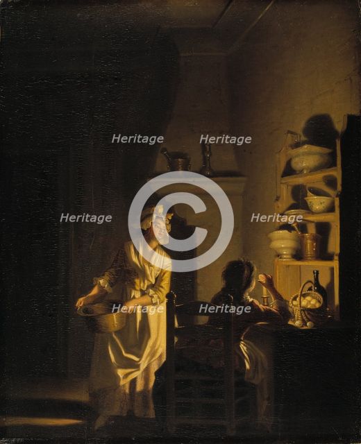 Testing Eggs. Interior of a Kitchen.