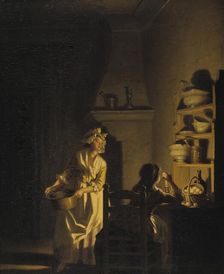 Testing Eggs. Interior of a Kitchen, late 18th-early 19th century. Creator: Per Hillestrom