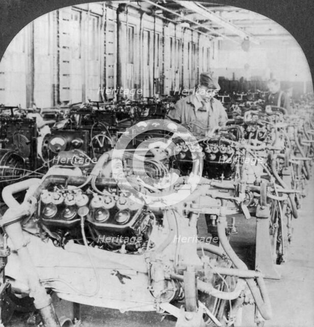 Testing engines in an automobile factory, Detroit, Michigan, USA, 20th century. Artist: Keystone View Company
