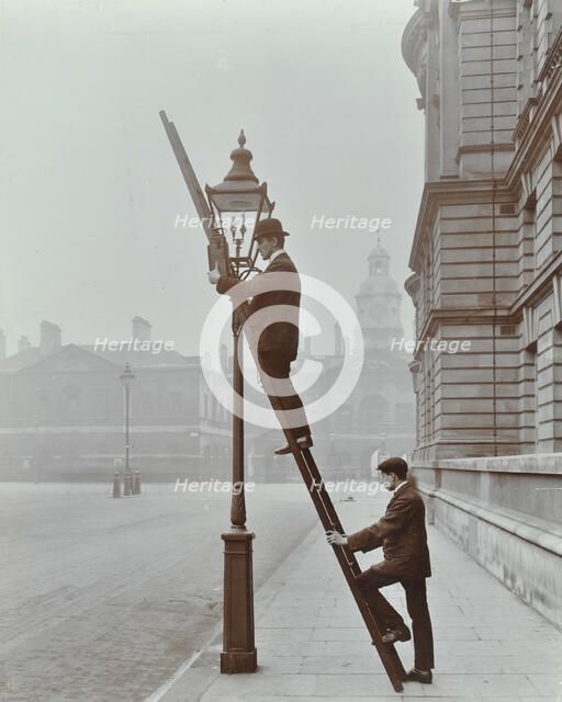 Testing gas pressure in street lighting, Westminster, London, 1910. Artist: Unknown.
