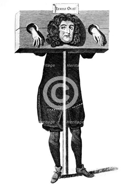 'Testis Ovat', Titus Oates in the pillory, 17th century (c1905). Artist: Unknown