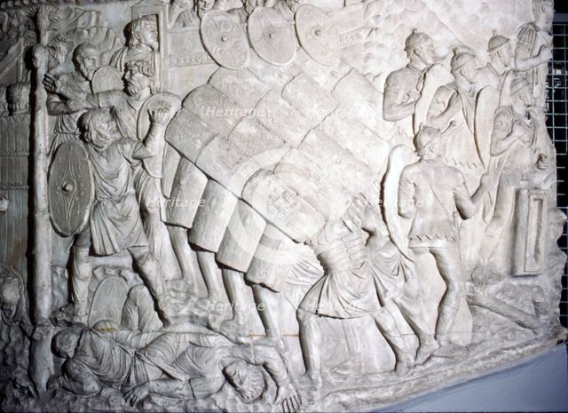 Testudo formation, detail of cast from Trajan's Column, (1st century), c20th century. Artist: Unknown.
