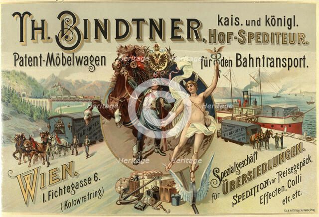 Th. Bindtner - Imperial and Royal court forwarder - Patent furniture wagon for rail transport, 1890s Creator: Anonymous.