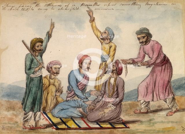 'Thugs fixing the attention of a traveller ...', 1838. Creator: Frances Eden.