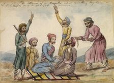 Thugs fixing the attention of a traveller ... 1838. Creator: Frances Eden