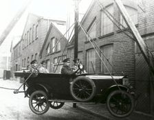 Thulin Type A car suspended from a crane, Landskrona, Sweden, 1923. Creator: Unknown