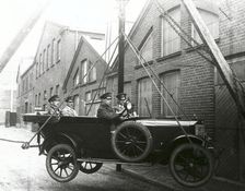 Thulin Type A car suspended from a crane, Landskrona, Sweden, 1923