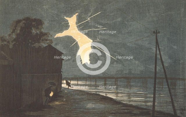Thunder and Lightning at Umaya Bridge, c1879. Creator: Kobayashi Kiyochika.