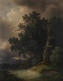 Thunderstorm landscape, 1856. Creator: Josef Kriehuber