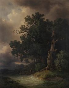 Thunderstorm landscape, 1856. Creator: Josef Kriehuber