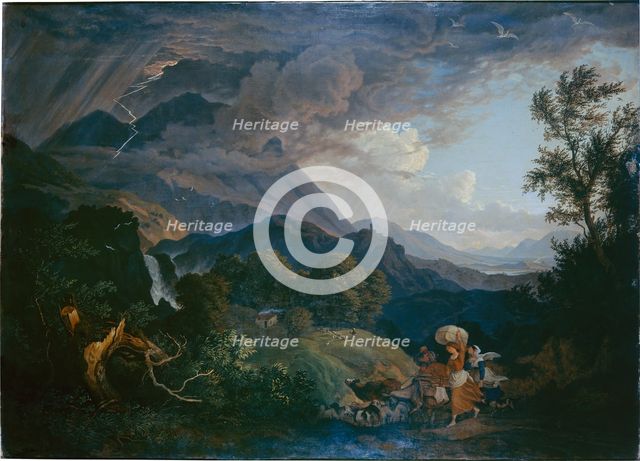 Thunderstrom over Monte Scalambra near Olevano in the Sabine Mountains, 1830. Creator: Ludwig Richter.