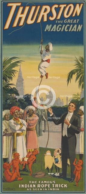 Thurston the Great Magician: the famous Indian rope trick, c1910. Creator: Unknown.