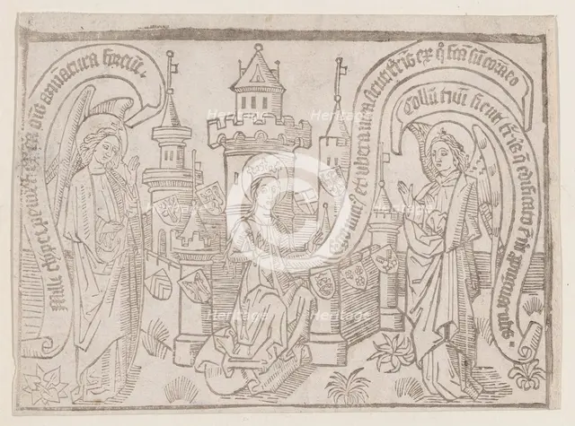Thy Neck Is Like the Tower of David, illustration from a Canticum Canticorum bloc..., ca. 1460/1465. Creator: Anon.