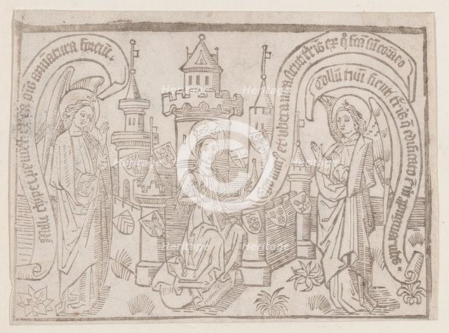 Thy Neck Is Like the Tower of David, illustration from a Canticum Canticorum bloc..., ca. 1460/1465. Creator: Anon.
