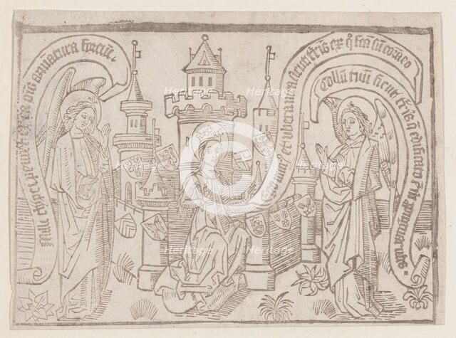 Thy Neck Is Like the Tower of David, illustration from a Canticum Canticorum bloc..., ca. 1460/1465. Creator: Anon.